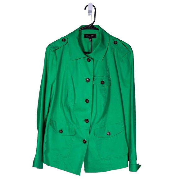 Talbot's Women's Jacket Green Stretch Canvas Pockets Button Long Sleeve Size 12W - Picture 1 of 9